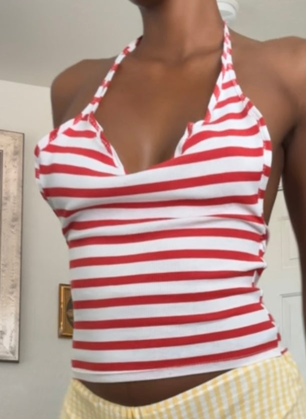 Red Striped Tank Top Halter Top (Candy Cane 2.0)