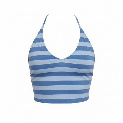 Blue Striped Tank Top Halter Top 2-Piece Set (Blueberry) (Pre-order)