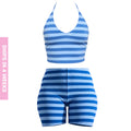 Blue Striped Tank Top Halter Top 2-Piece Set (Blueberry) (Pre-order)