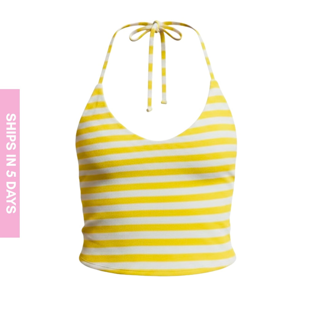 Yellow Striped Tank Top Halter Top (Pineapple)